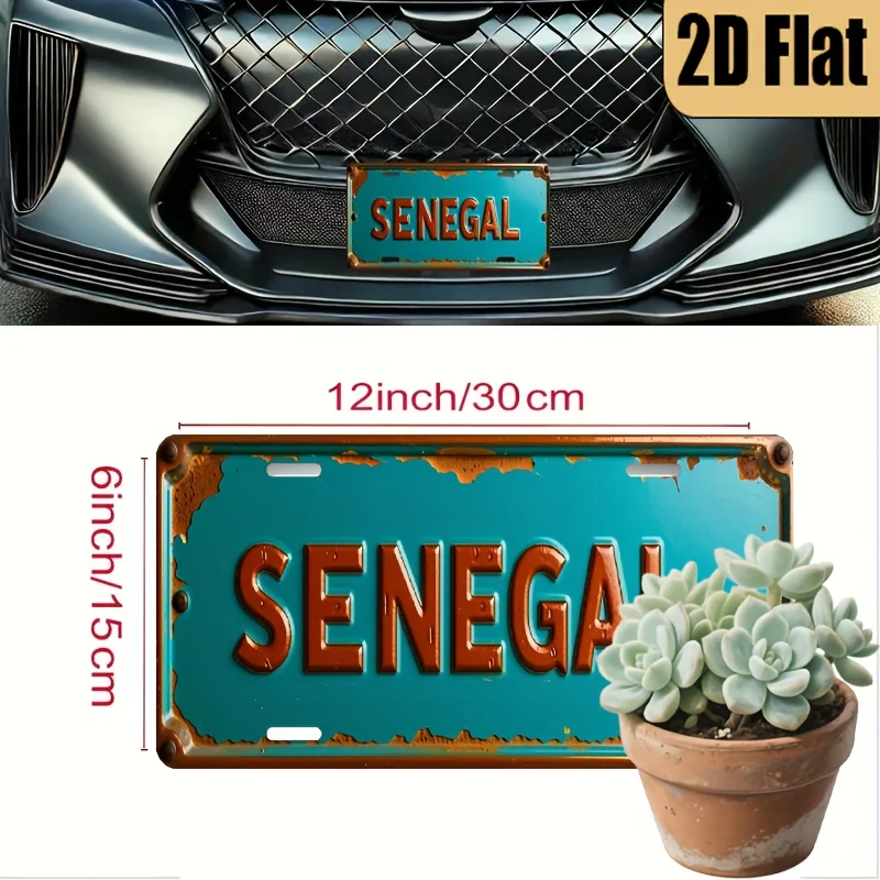 1pc Vintage Senegal License Plate - Retro African Country Decoration with Teal & Orange Accents - Heavy-Duty Aluminum Metal Sign