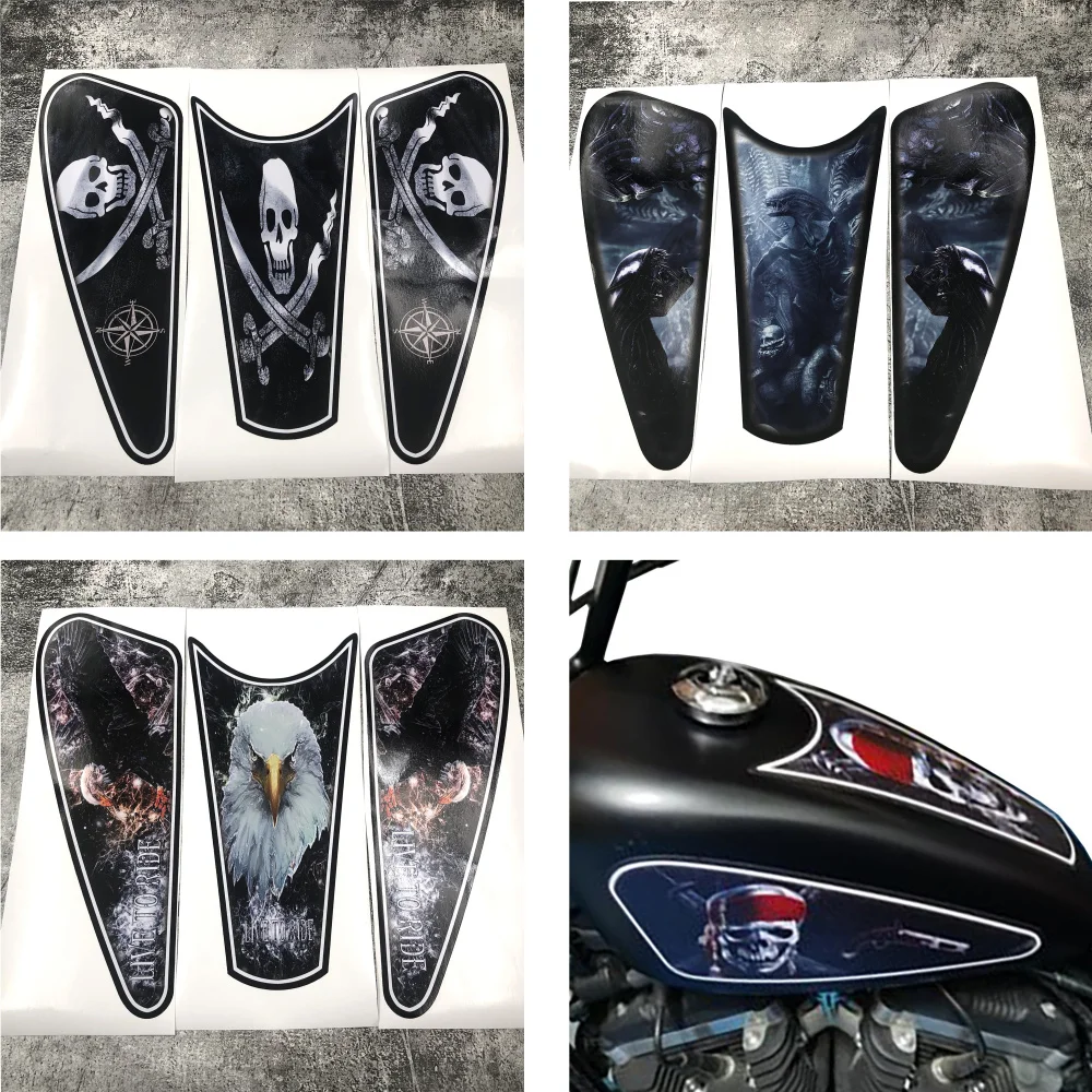 Motorcycle Skull Sticker Flame Decal Eagle Stickers For SPORTSTER XL883N R C XL1200X 48 72 2000 to 2019