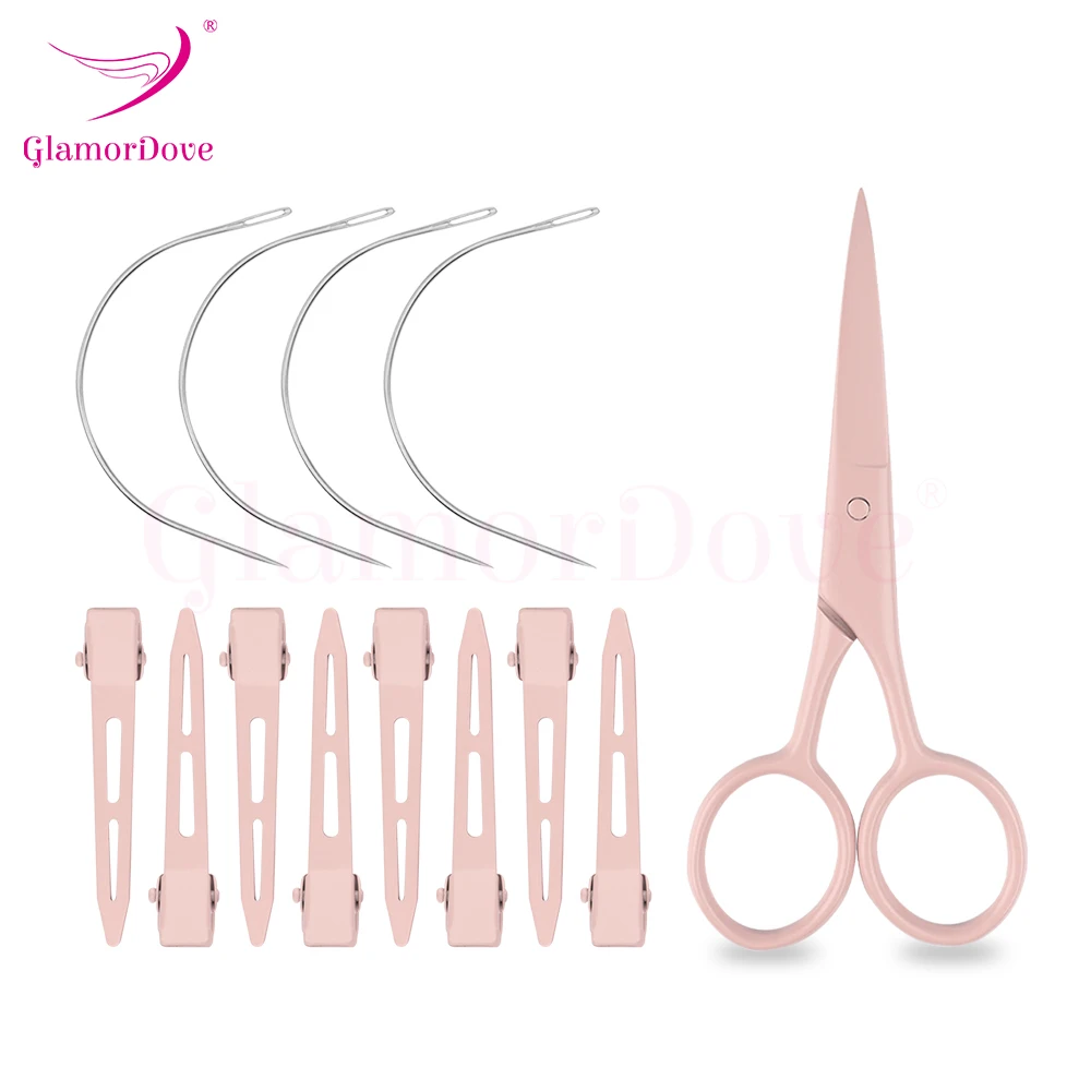 GlamorDove Curved Needles And Scissors With Hairpins Hair Weaving Needle For Hair Threading Tools Weft Extensions Tools