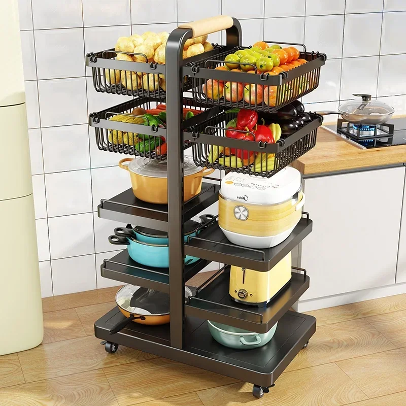 

Metal Wire Kitchen Black Baskets Pan And Pot Lid Shelf Organizer Steel Storage Cart Fruit Vegetable Trolley With Wheels Rack