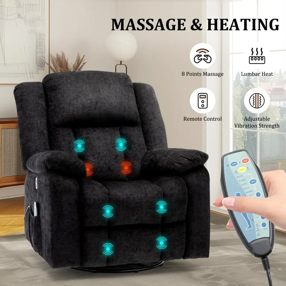 Cadeira reclinável rocker, cadeiras reclináveis planadoras para adultos, 360 °   Poltronas reclináveis giratórias com massagem e aquecimento, cadeira reclinável de balanço