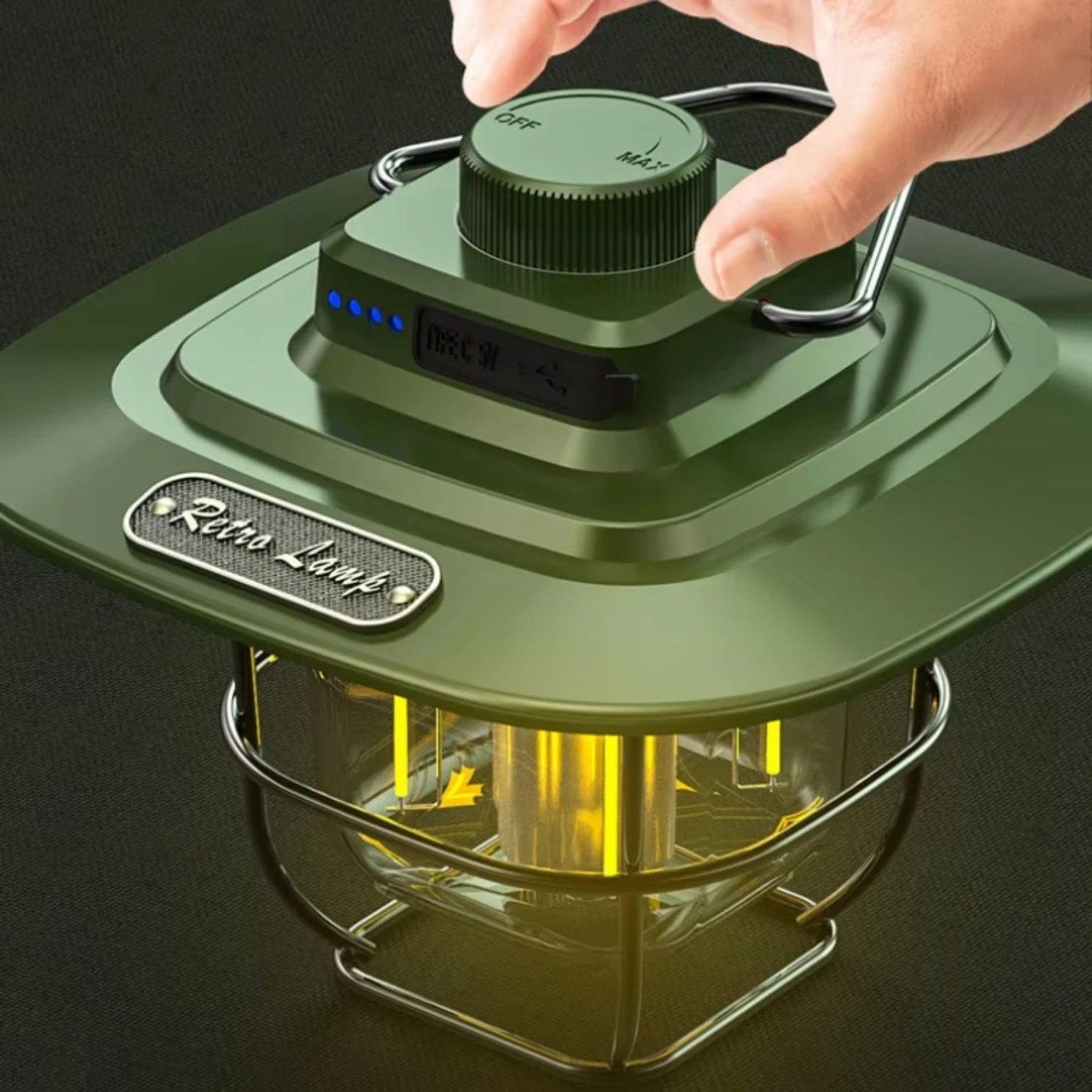 Lampe de Camping Rétro Imperméable à Intensité Réglable, Recharge USB, Éclairage d'Urgence, Lanterne d'Extérieur