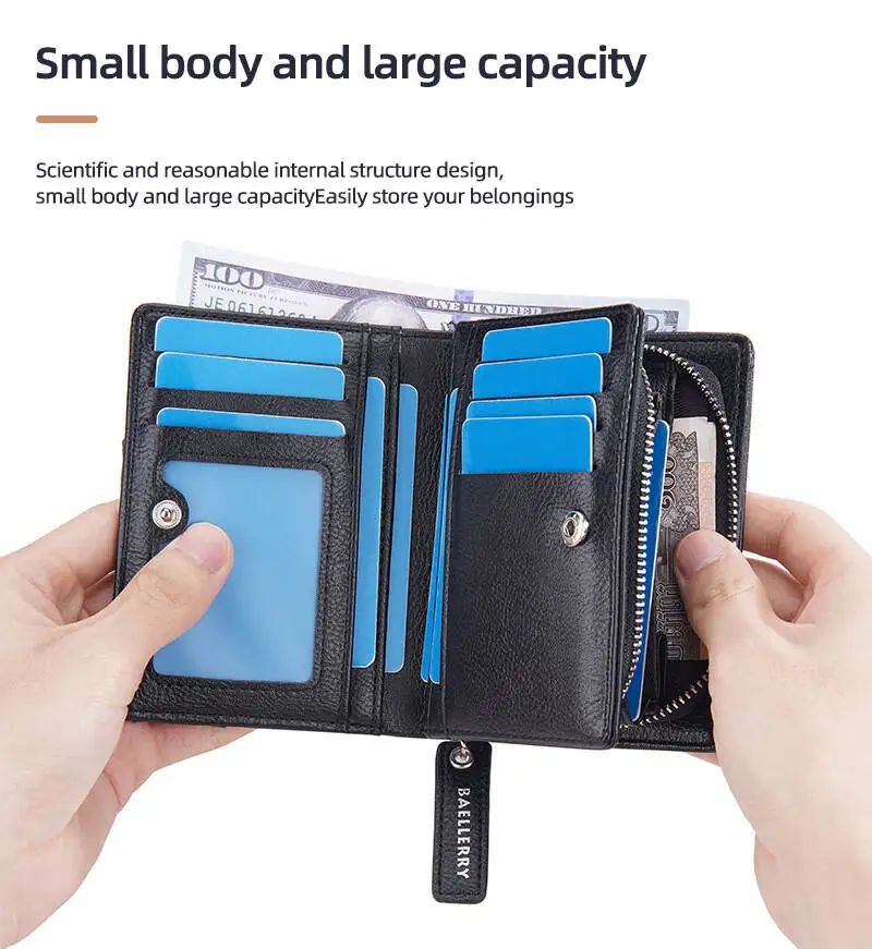 Baellerry High-end Men's PU Wallet Small & Large Capacity 10 Slots + Transparent Clamp, Durable Lining Easy Access Design
