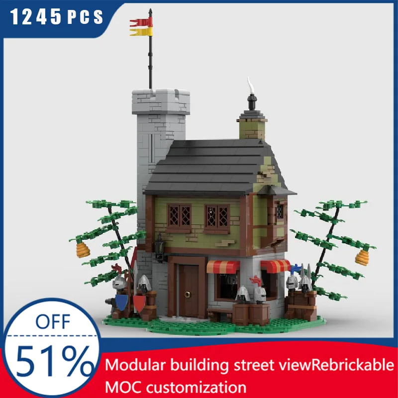 

1245 PCS MOC Creative City Street Modular Armor Supermarket Model Architecture Building Block DIY Kids Assembly Bricks Toys Gift