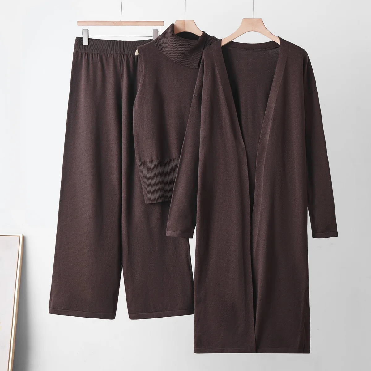 ALPHALMODA New Style, 3pcs Knitted Pants Suit, Sleeveless Vest + Sweater Cardigan + Pants, Women Winter, Elegant 3pcs Suit