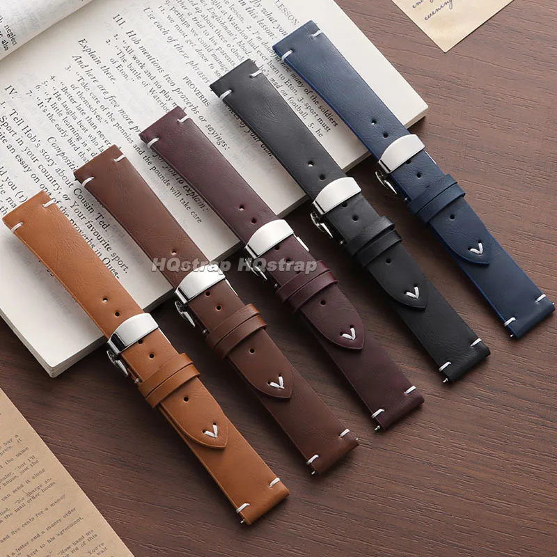 レザー時計バンド 18mm 20mm 22mm 牛革ストラップ バタフライバックル クイックリリースブレスレット セイコー用 ロレックス用 オメガ用 リストバンド