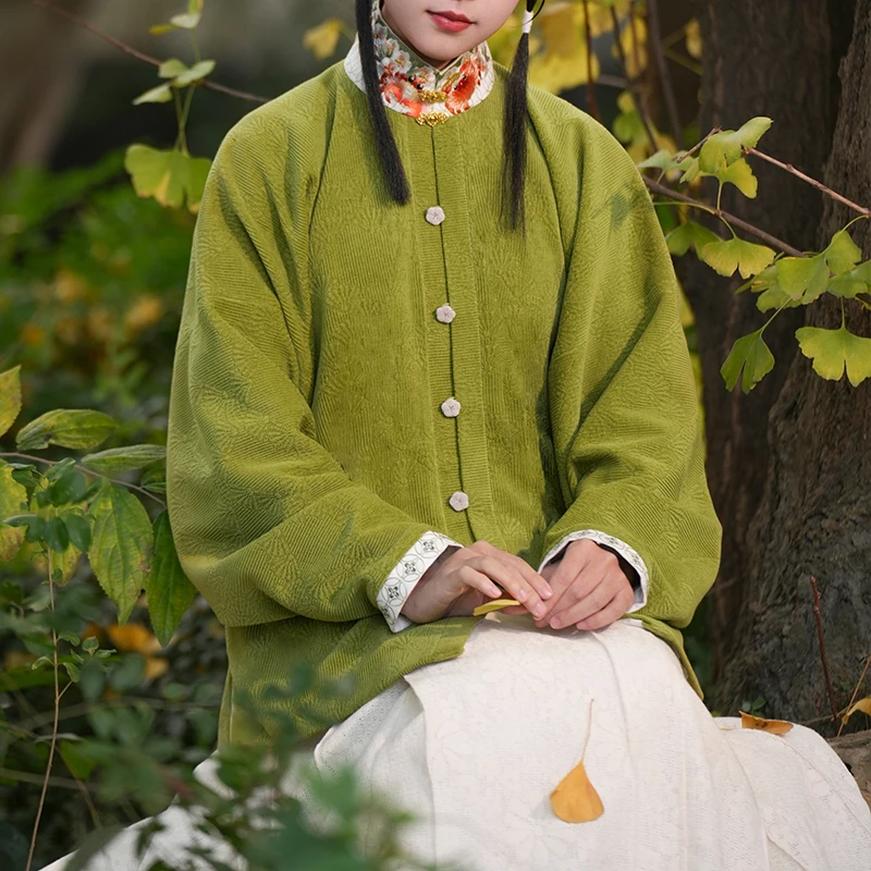 

Оригинальное ханьфу Tonguan с цветочным декором, в стиле династии Мин, с узким воротником, вертикальным отворотом, короткое пальто, универсальная повседневная одежда.