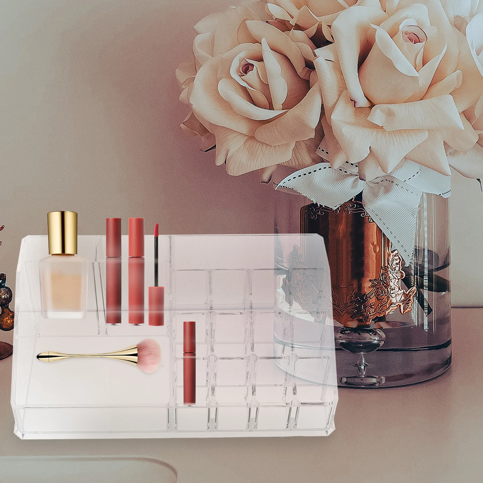 

Transparent Acrylic Makeup ganizer Storage Box for Lip Gloss Brushes Vanity Holder Desktop Beauty ganizers Stylish Modern Design