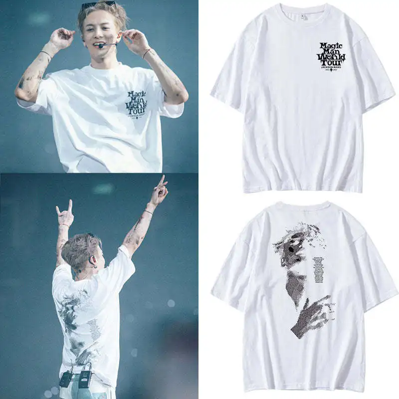 

Jackson Wang White T-shirt Magic Man World Tour Same T Shirt Women Men Kpop Fashion Summer Loose Short Sleeve Tee TEAM WANG Tops