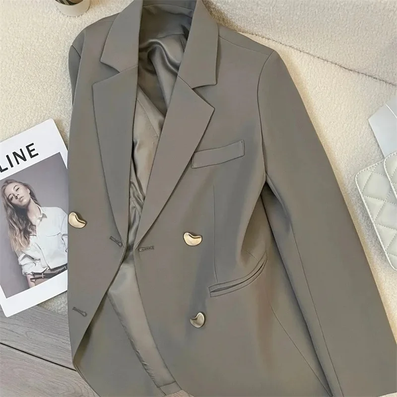 

Long Suit Jacket Women's 2025 Spring Autumn New Blazer Coat Joker Fashion Elegant Gray Outwear Ladies Loose British Style Top