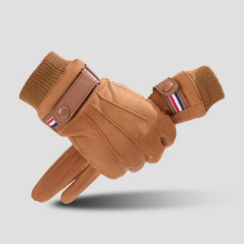 Suede Cycling Gloves for Men Winter Thick Gloves Hiking Polyester Touch Screen Warm Fluffy Motorcycle Soft Delivery Riders Glove