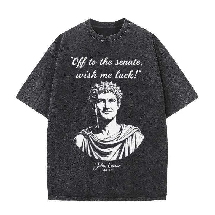 T-shirt graphique Julius Caesar, noir, Empire romain, humoristique, « Va au Sénat», humoristique, histoire de la Rome antique, imprimé, manches courtes