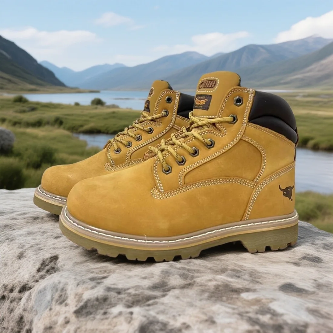 

Safety Boots Man Men s Waterproof Yellow Work Boots Leather Casual Hiking Shoes Slip Resistant Comfortable Outdoor Footwear