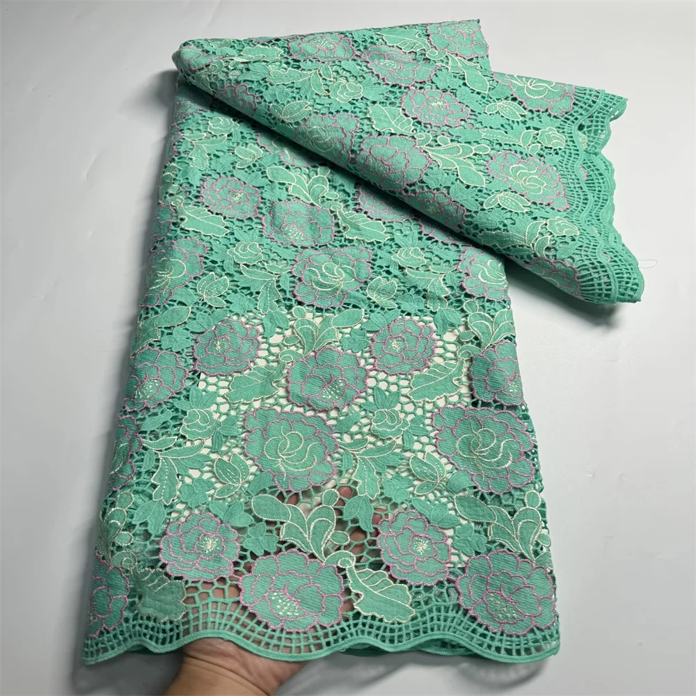 African Lace Fabric 2024 High Quality Lace French Mesh Fabric green Nigerian Swiss Lace Fabrics For Wedding 5yards FT93