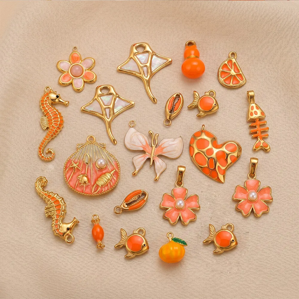 2/3/4pcs Stainless Steel Charm Heart Gourd Pumpkin Flower Enamel DIY Women Necklace Earrings Bracelet Making Jewelry Accessories
