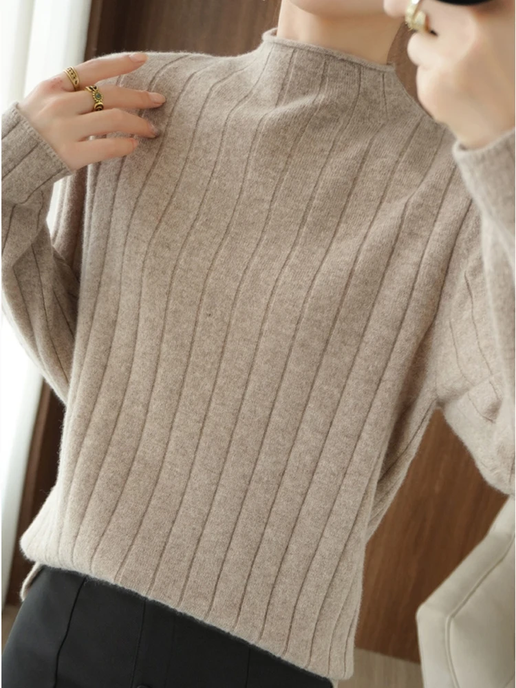 Knitted Turtleneck Ribbed Women Sweaters Autumn Winter Long Sleeve Pullovers Slim Sweater Female Solid Casual Knitwear Tops 2024