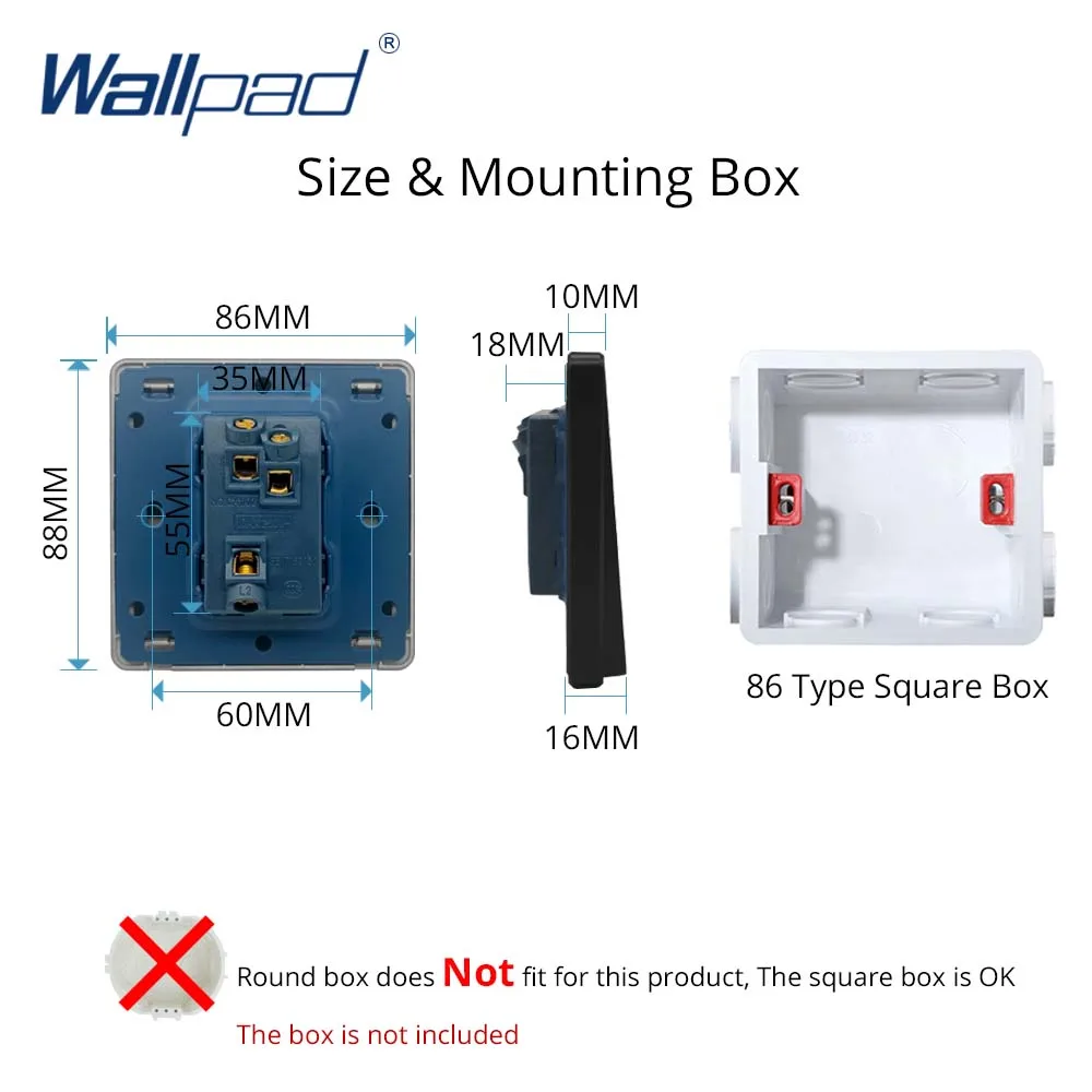 Wallpad Black Plastic Panel Wall EU UK MF Electric Power Socket With Type C USB Charge Port 5V 3.1A