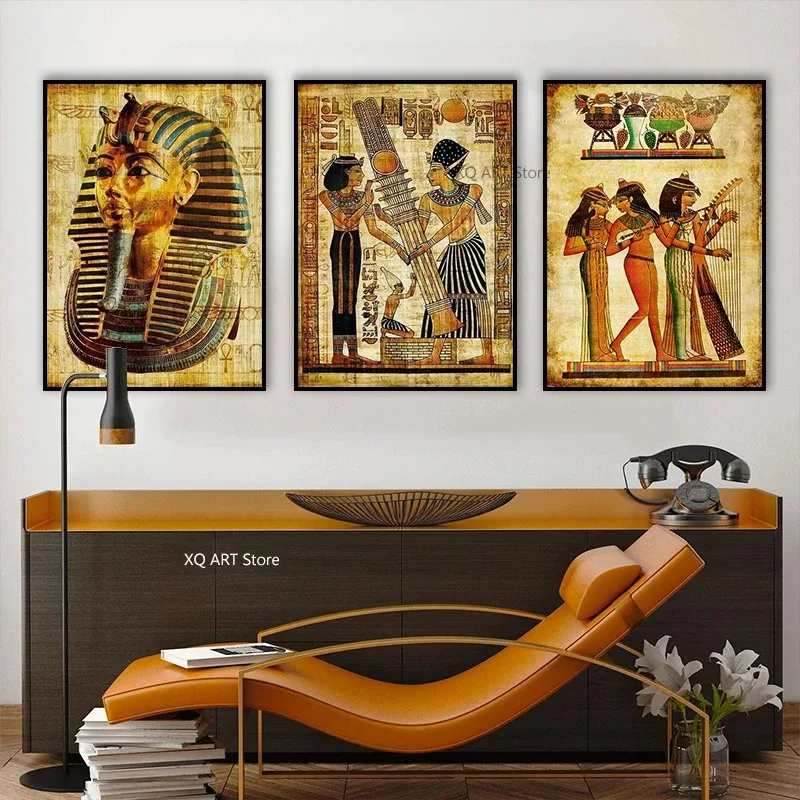 1pc frameless Retro Egypt Papyrus Pharaoh Character Hieroglyphics Poster Canvas Painting Print Vintage Wall Art Picture Living R