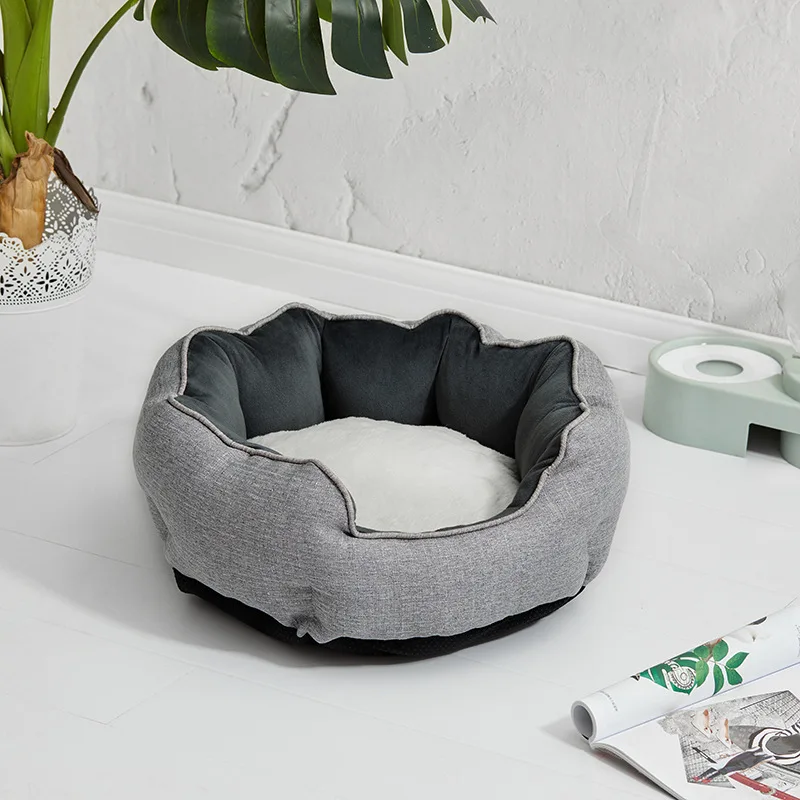 Pet Bed Warm Winter Bed Dog Cat Bed Soft Wool Point Design Pet Nest With Removable Mats Octagonal Shape Kennel Cat Dog Sofa Bed