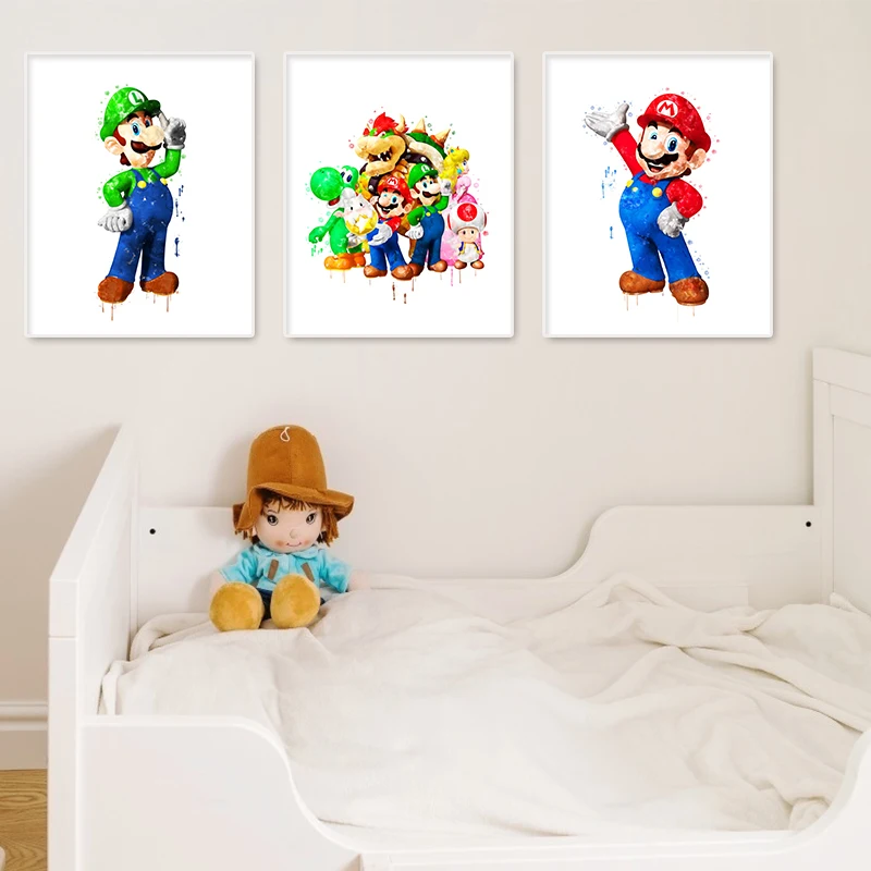 Graffiti Watercolour Art Luigi MarioPoster Prints Playroom Canvas Paintings Picture Living Room Kids Bedroom Home Decor Cuadros