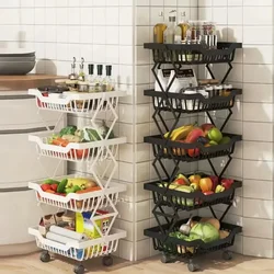 Kitchen Fruit Basket Crevice Vegetable Storage Carts Movable Floor-Mounted Shelf Folding Rack Multi-Layer Stackable Trolley Cart