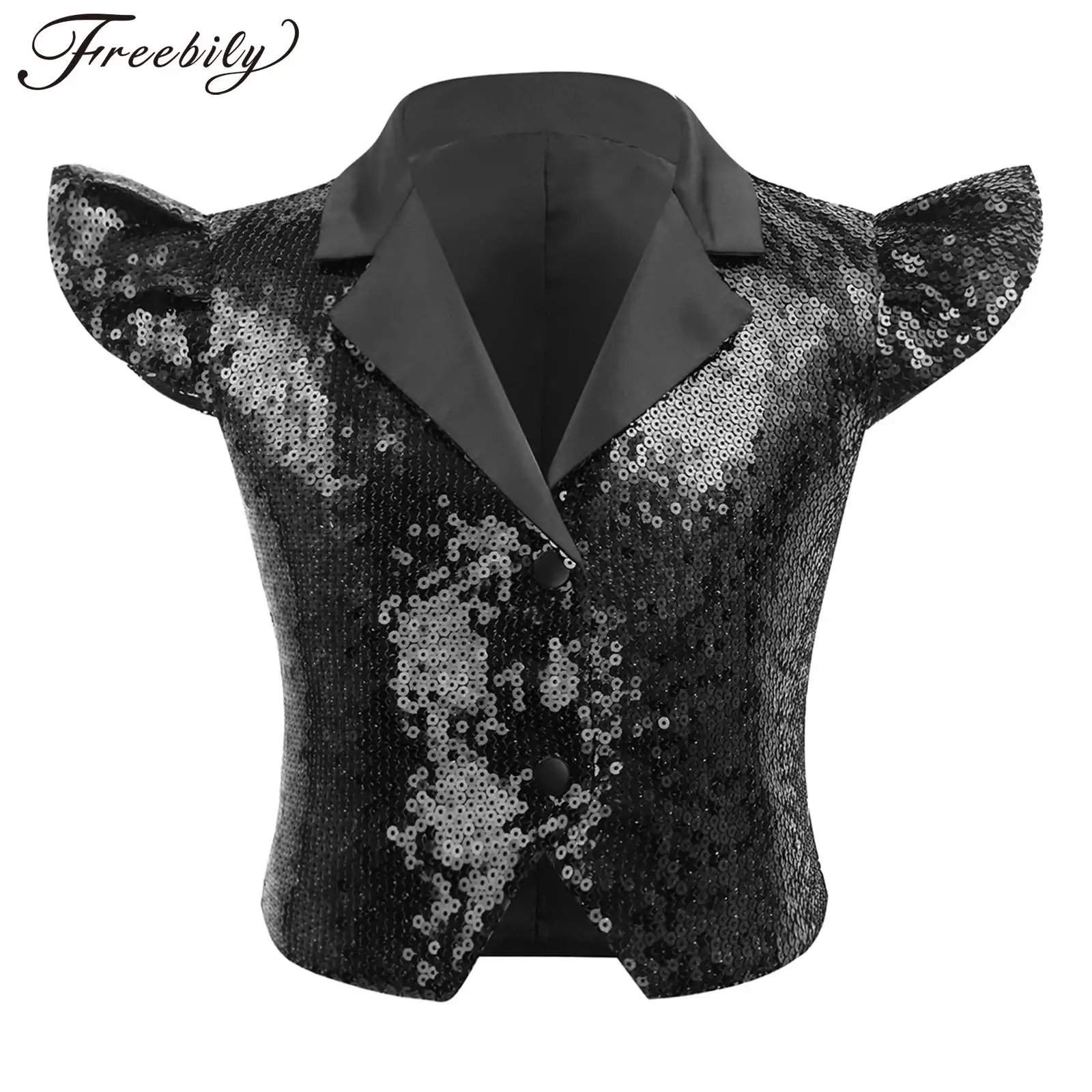 

Детский жилет с пайетками для джазовых танцев в стиле 80-х и 70-х, диско-костюм, топ без рукавов, куртка для девочек, танцевальная одежда, детский праздничный жилет