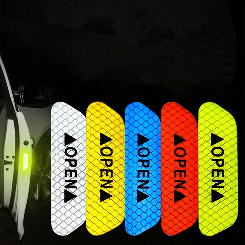 4X marca de advertencia de seguridad para puerta de coche pegatinas reflectantes abiertas para VW Polo 6r 9n Golf 7 6 5 Mk4 Caddy T5 T4 Touran Passat B8 B7 B6 B5
