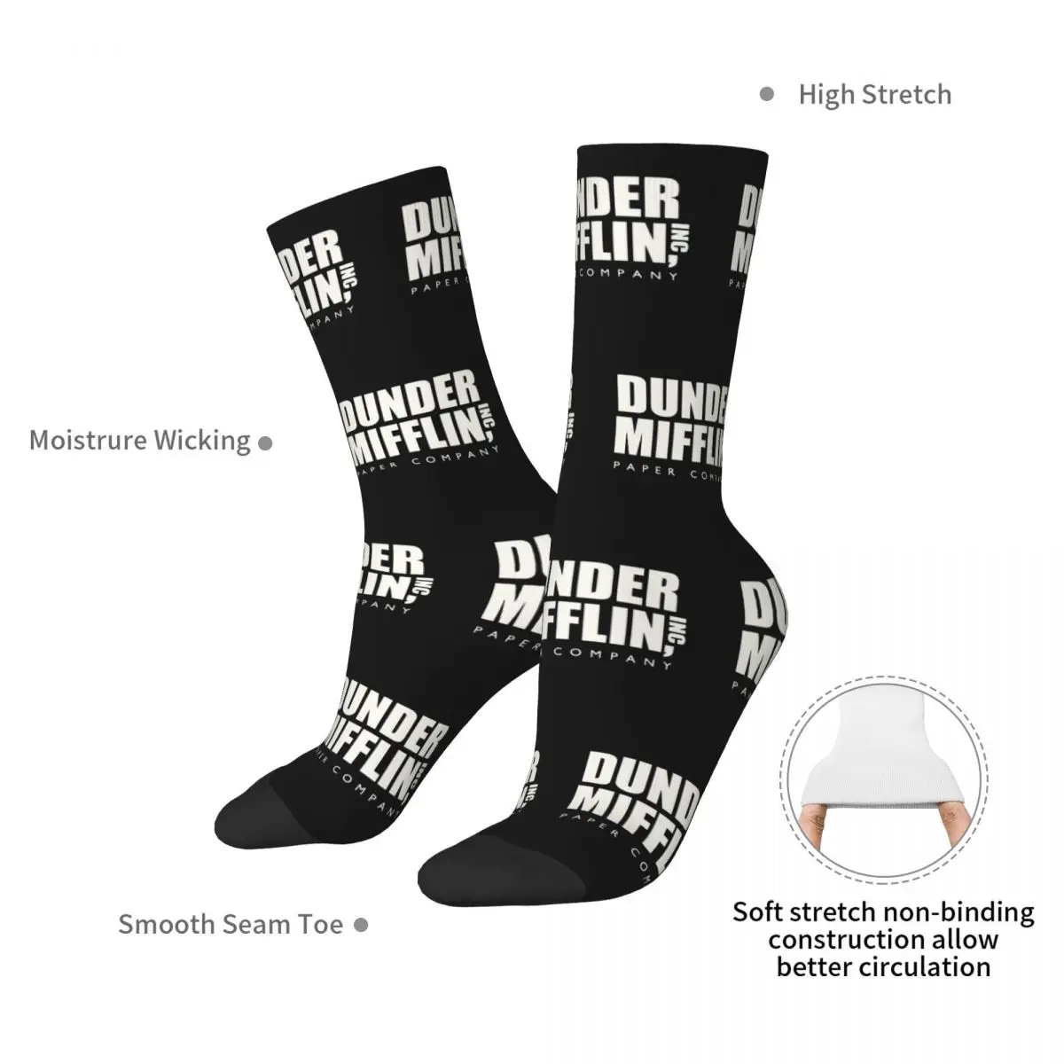 Dunder Mifflin Socks Harajuku Sweat Absorbing Stockings All Season Long Socks Accessories for Man's Woman's Birthday Present