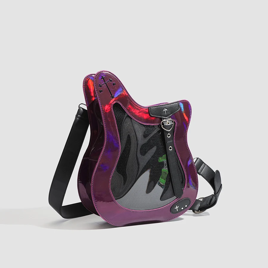 

Harajuku style guitar shape pain bag women single-shoulder laser crossbody bag daily transparent Ita Bag trendy handbag for girl