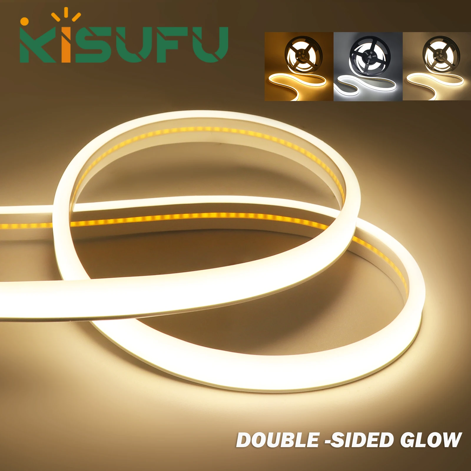 12V 24V COB Neon Strip Double Side Glow Waterproof 3000K 4500K 6000K Dimmable Linear Lighting 320 LEDs/m Ribbon Tape 0.5M-20M
