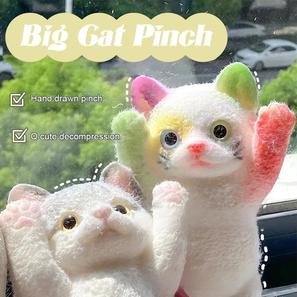 Plush Hands Up Cat Pinch Toy TPR Big Cat Soft Waxy Pinch Children's Toy Cute Plush Doll Stress Relief and Relaxation Finger Toys