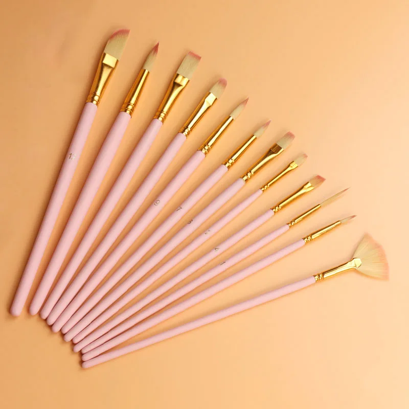 

12pcs Multifunction Two-color Nylon Hair Wooden Short Rod Watercolor Painting Brush Pen Set for Student Acrylic Oil Art Supplies