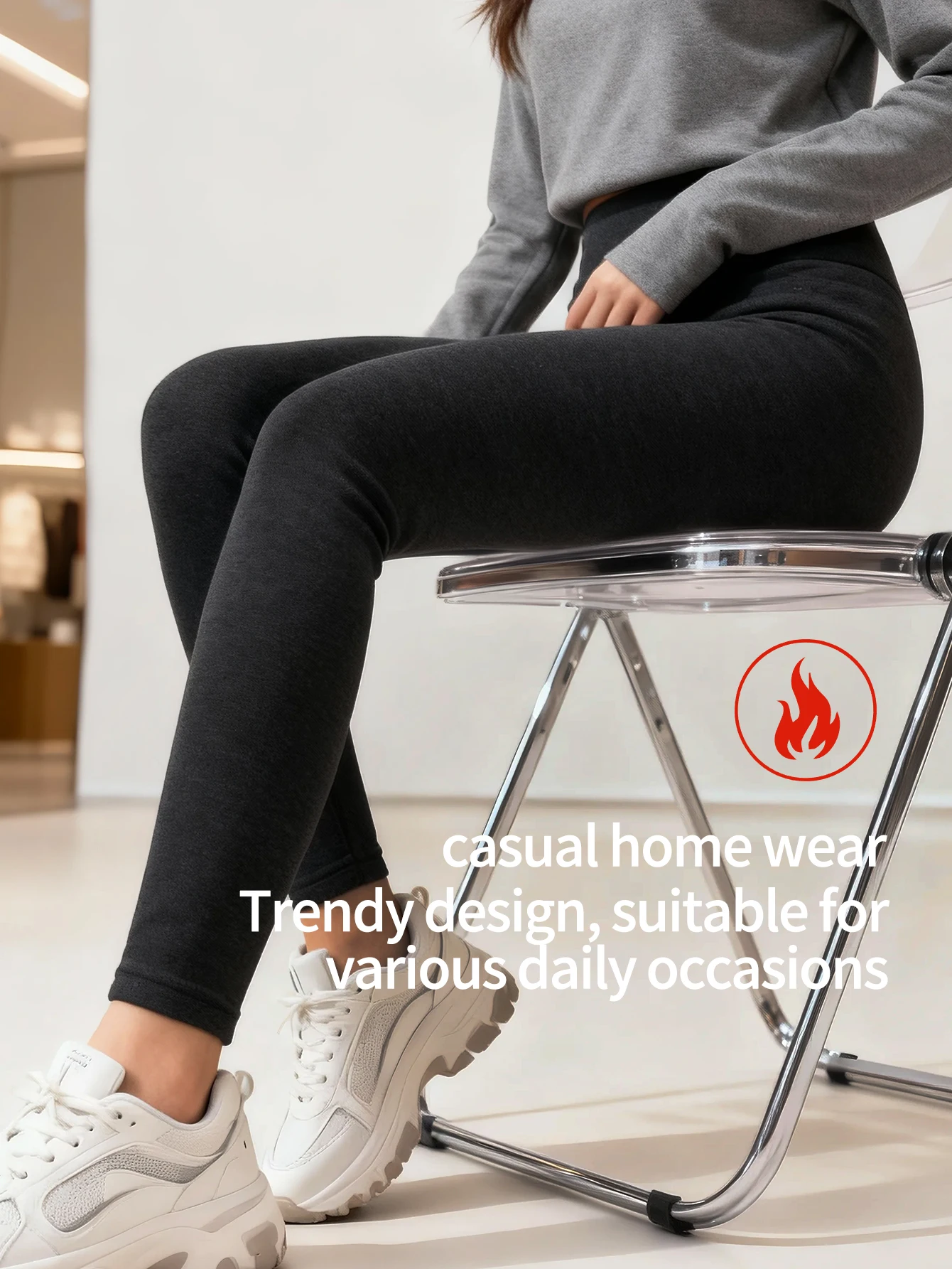 سراويل ضيقة حرارية من الصوف الألماني للسيدات، مناسبة للحرارة، صديقة للبشرة لليوجا واللياقة البدنية وركوب الدراجات، لخريف وشتاء #4