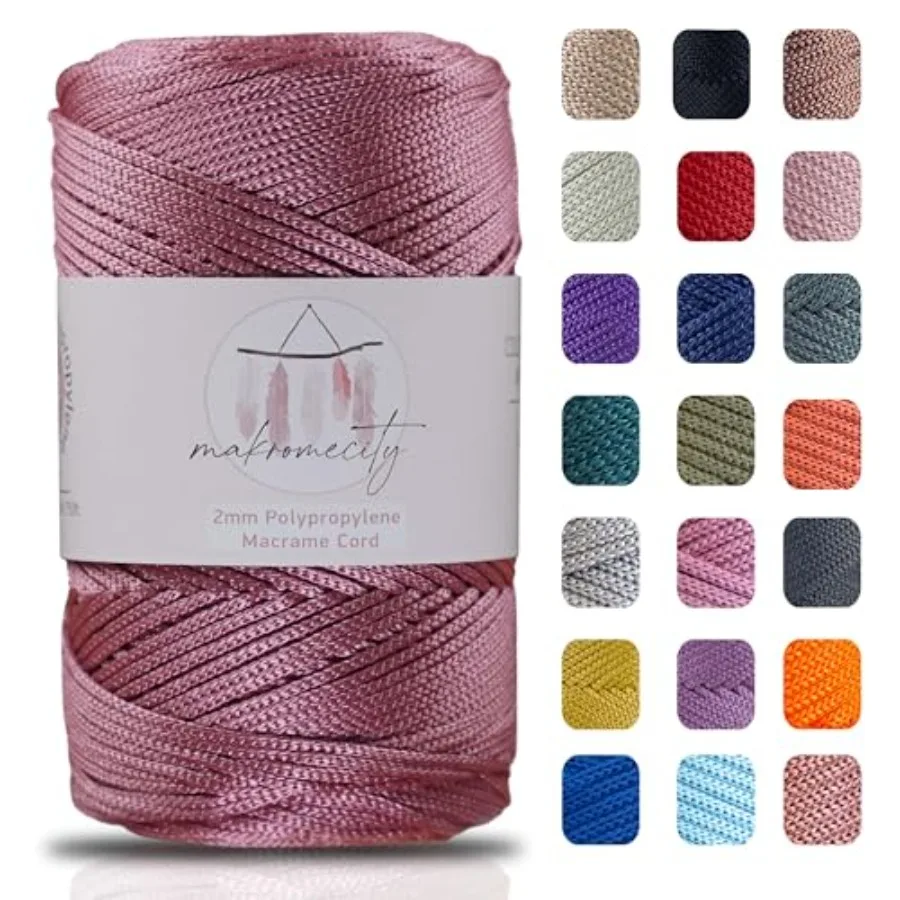 Cordón de macramé de poliéster de 2 mm x 250 yardas (750 pies), cordón de macramé de polipropileno rosa empolvado de 2 mm, cordón de macramé para ganchillo, cordón para bolsos de macramé, manualidades para W