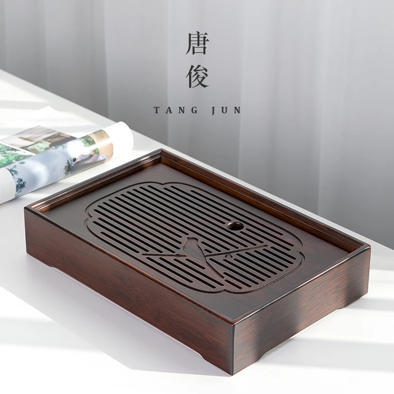 

Современный минималистичный маленький чайный поднос из бамбука с отсеком для воды, бытовой, для чайного набора, с дренажем, в форме выдвижного ящика, китайский стиль