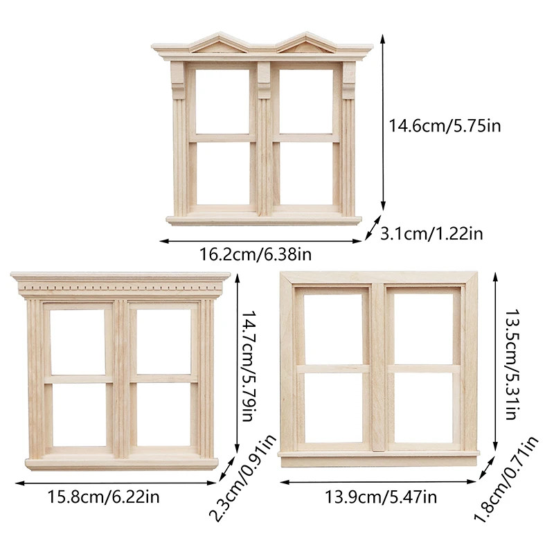 Janela Miniatura e Janelas Deslizantes para Casa de Bonecas, Móveis Pintados, Decoração Modelo, Boneca de Brinquedo, Acessórios