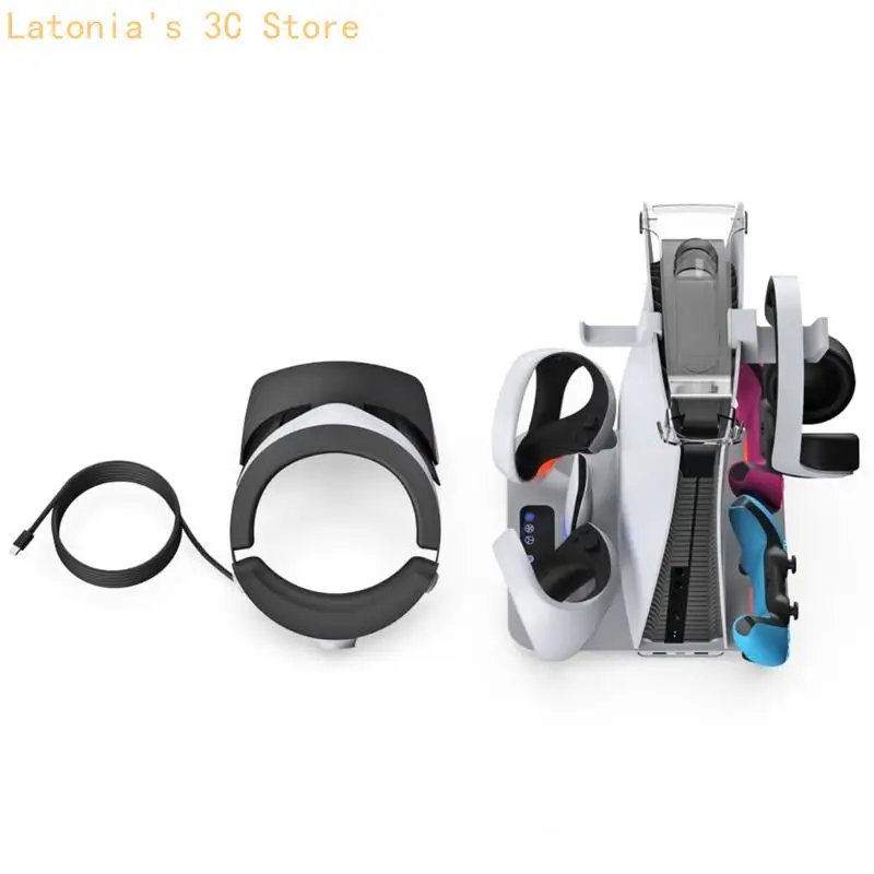 Cooling Base Controller Dock Station with Headset Bracket Earphone Organizers for PS VR2 Handle Stand X3UB