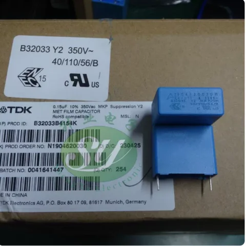 10pcs-100pcs EPCOS 0.15uf/350vAC 150nf u15 154 brand new Y2 film capacitor B32033B4154K