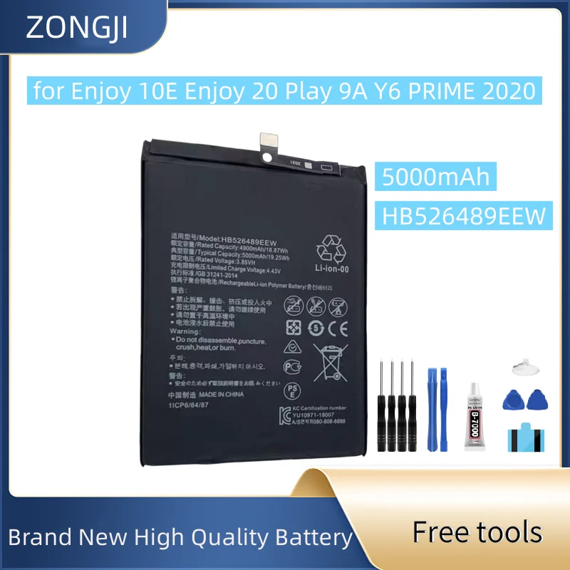 

New Battery HB526489EEW 5000mAh For Enjoy 10E Enjoy 20 Play 9A Y6 PRIME 2020 Mobile Phone Battery + Free Tools