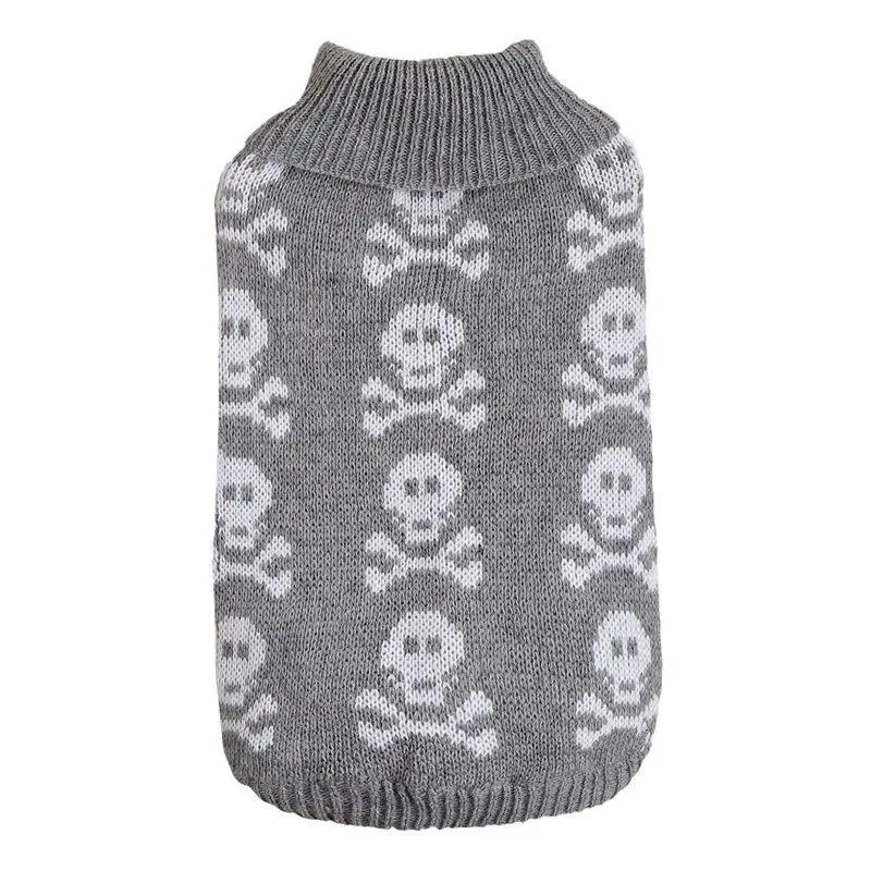 M18 Pet Halloween funny knit solid color full print skull head English pattern collar design small dog sweater