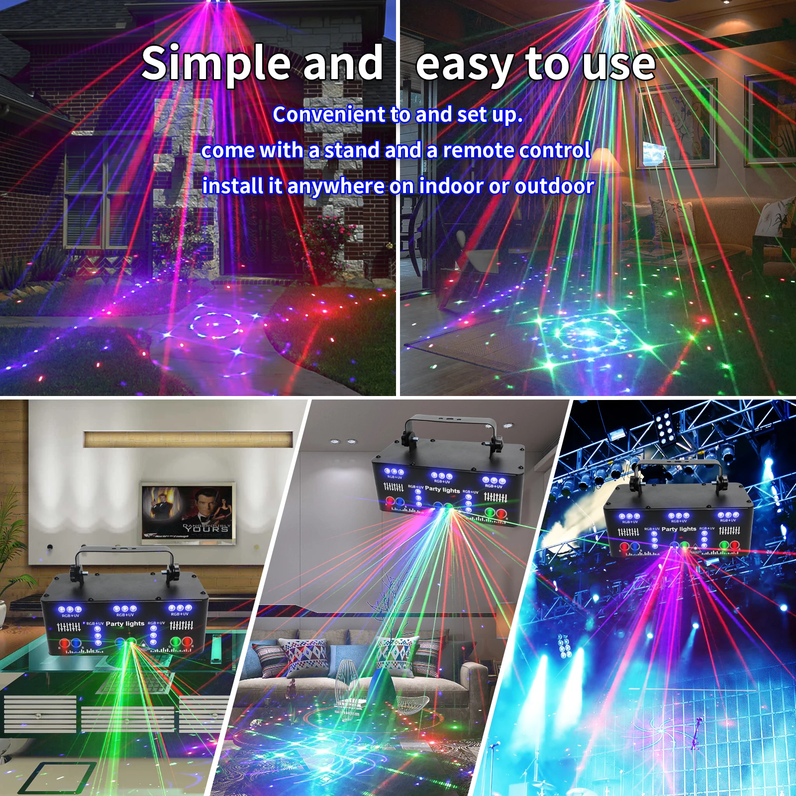 WUZSTAR Proffessional DJ Lights for Party, 21 Lens RGB UV Disco Strobe Stage Lighting Support DMX 512 Sound  Remote Control