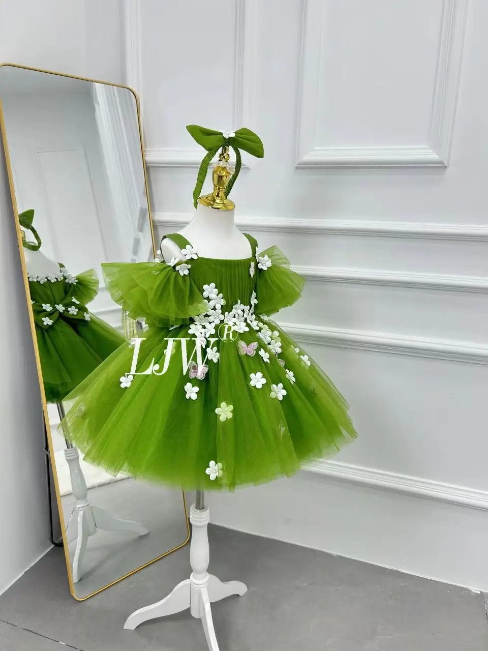 الزهور الخضراء الجنية شبكة فستان الأميرة الأطفال المعمودية الزي حفل زفاف وعيد ميلاد فستان 2-8 سنة زهرة فتاة الزفاف #6