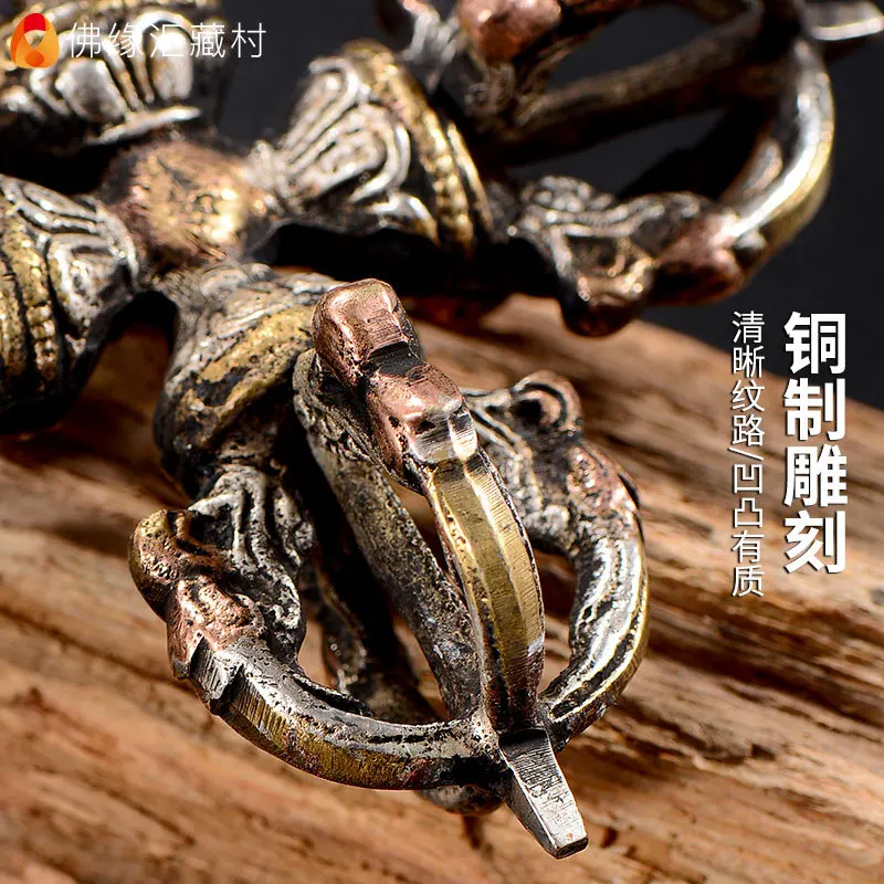 : Three-Color Copper Five-Pronged Staff, Handcrafted Tibetan Vajra for Buddhist Altars, Offering Utensil