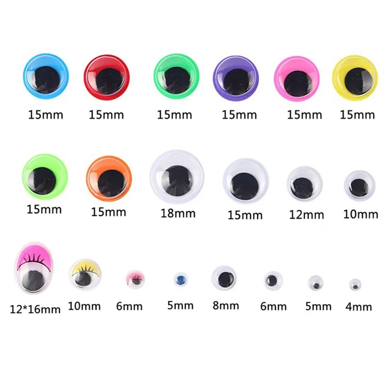 Olhos pequenos auto-adesivos para fabricação de brinquedos, Olhos coloridos, olhos móveis preto e branco, olhos esguios, brinquedo DIY, 4mm-25mm