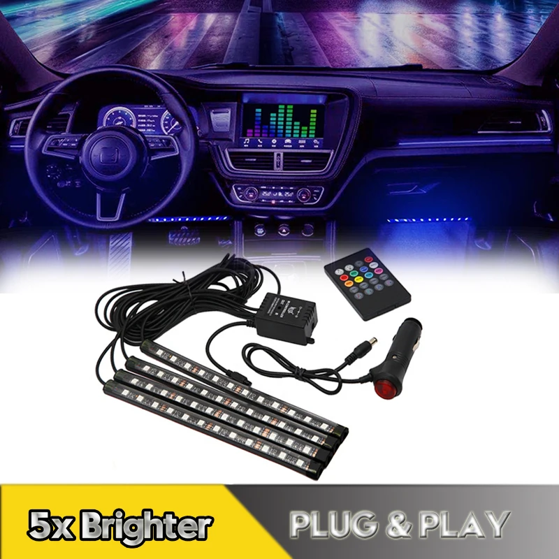 

1SET Universal LED Car Interior RGB Ambient Lights Strips Atmosphere Foot Lamps 8 Colors Decorative Party Light Car Accessories