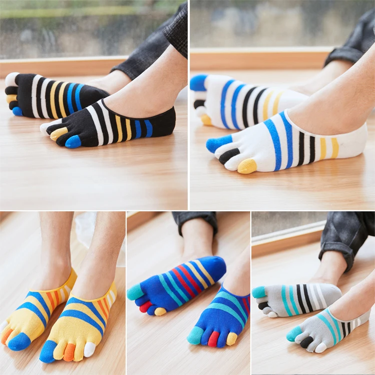 

Toe Socks Spring Summer Thin Hidden Color Finger Striped Cotton No-Show Socks Invisible Toe Socks cute