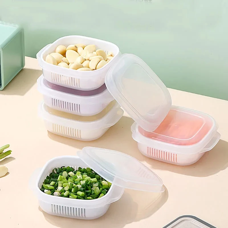 4pcs/set Fresh Box Refrigerator Storage Freezer Fruit Vegetable Drain Crisper Kitchen Food Storage Microwave Oven Bento Box