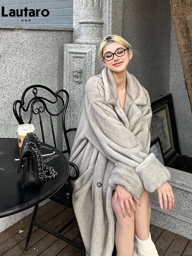 Lautaro-abrigo de piel de visón de imitación para mujer, abrigo largo y grueso de gran tamaño, ropa de diseñador de lujo de alta calidad, peludo,