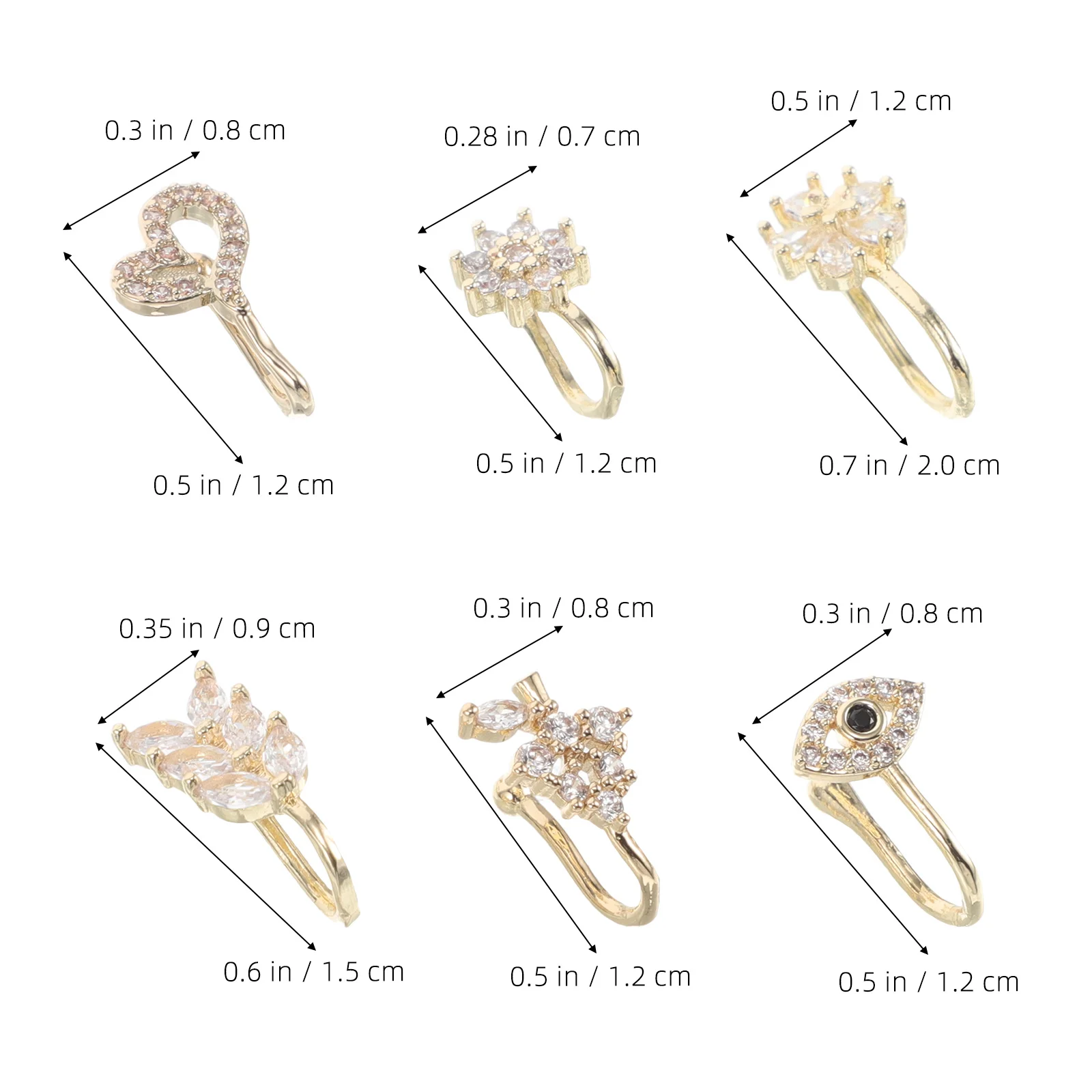 6 قطعة مقاطع الأنف غير ثقب U-شكل ورقة زهرة العين تصميم مشبك قابل للتعديل على الأصفاد الأنف للنساء الرجال المألوف تألق