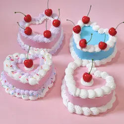 Pink Cherry Fake Cake Jewellery Box Mini Plastic Storage Box with Mirror Room Decor